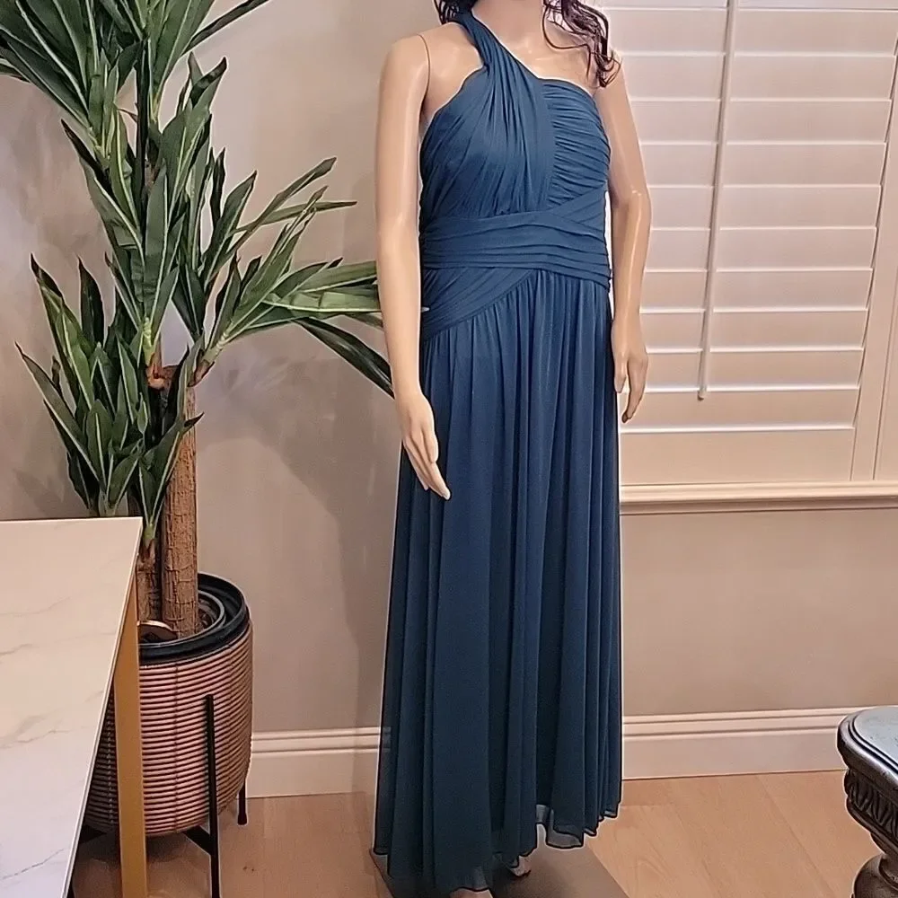 Teal green one shoulder evening gown petite Alex evenings size 12P - Picture 15 of 16